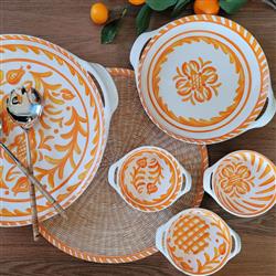 Sicily Global Orange Melamine Floral Mini Handled Bowl - Set of 3|