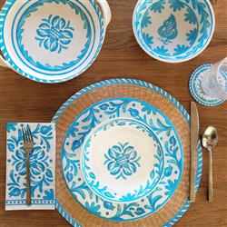 Sicily Global Bazaar Teal Melamine Floral Serving Bowl|