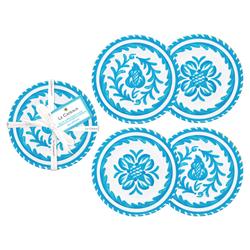 Sicily Global Teal Melamine Floral Appetizer Plate - Set of 4|