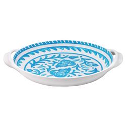 Sicily Global Bazaar Teal Melamine Floral Shallow Handled Bowl|