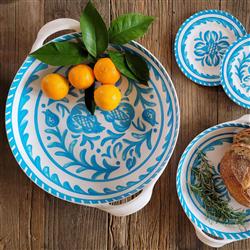 Sicily Global Bazaar Teal Melamine Floral Shallow Handled Bowl|