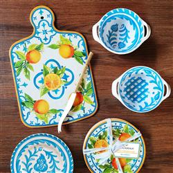 Sicily Global Teal Melamine Floral Mini Handled Bowl - Set of 3|