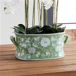 Nolan French Country Green Porcelain Lotus Planter|