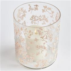 Vivian French Country Pink Glass Floral Hurricane Candle Holder|