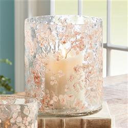 Vivian French Country Pink Glass Floral Hurricane Candle Holder|