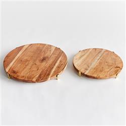 Kieran Rustic Lodge Natural Acacia Wood Round Serving Board - Set of 2|