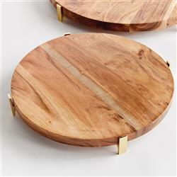 Kieran Rustic Lodge Natural Acacia Wood Round Serving Board - Set of 2|