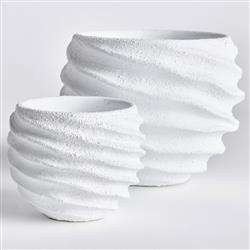 Micah Rustic Lodge White Concrete Round Outdoor Pot Planter - Set of 2|