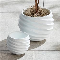 Micah Rustic Lodge White Concrete Round Outdoor Pot Planter - Set of 2|