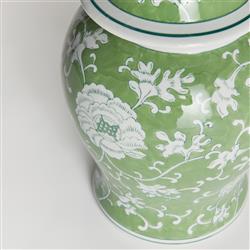 Nolan French Country Green Porcelain Lidded Lotus Ginger Jar|