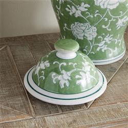 Nolan French Country Green Porcelain Lidded Lotus Ginger Jar|
