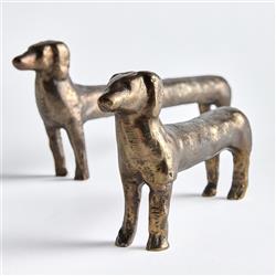Sadie Modern Classic Antique Brass Aluminum Dachshund Sculpture - Set of 2|