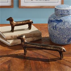 Sadie Modern Classic Antique Brass Aluminum Dachshund Sculpture - Set of 2|