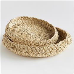 Liam Coastal Beach Natural Abaca Round Decorative Trays - Set of 2|