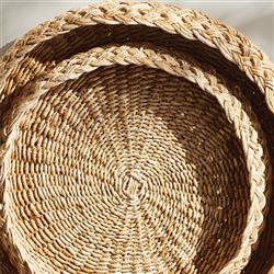Liam Coastal Beach Natural Abaca Round Decorative Trays - Set of 2|