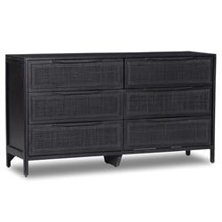 Rhian Coastal Beach Black Mango Wood Black Woven Cane Double Dresser|