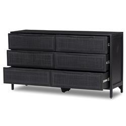 Rhian Coastal Beach Black Mango Wood Black Woven Cane Double Dresser|