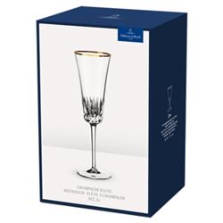 Grand Royal Gold Rim Crystal Glass Champagne Flute - Set of 2|