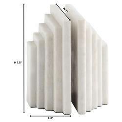 Elroe Modern Classic White Marble Paneled Bookends|