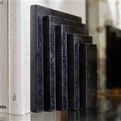 Elroe Modern Classic Black Marble Paneled Bookends|