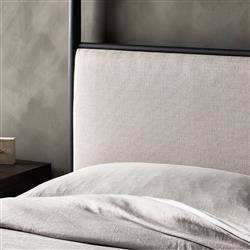 Isabella Modern Classic Cream Upholstered Black Iron Canopy Bed - Queen|