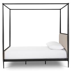 Isabella Modern Classic Cream Upholstered Black Iron Canopy Bed - Queen|