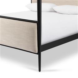 Isabella Modern Classic Cream Upholstered Black Iron Canopy Bed - Queen|