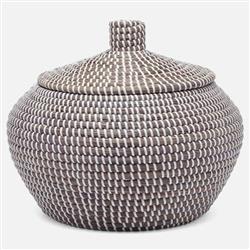 Pigeon and Poodle Roslyn White Woven Grey Seagrass Round Basket - Set of 2|