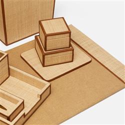 Pigeon and Poodle Hanford Natural Raffia Brown Leather Trim Decorative Box - Set of 2|