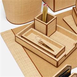 Pigeon and Poodle Hanford Natural Raffia Saddle Leather 4 Piece Letter Tray Set|