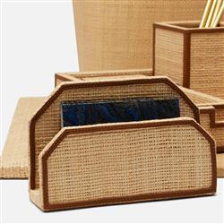 Pigeon and Poodle Hanford Natural Raffia Saddle Leather 4 Piece Letter Tray Set|