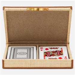 Pigeon and Poodle Hanford Natural Woven Raffia Saddle Leather Trim Card Box|