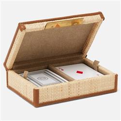Pigeon and Poodle Hanford Natural Woven Raffia Saddle Leather Trim Card Box|