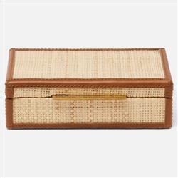 Pigeon and Poodle Hanford Natural Woven Raffia Saddle Leather Trim Card Box|