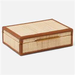 Pigeon and Poodle Hanford Natural Woven Raffia Saddle Leather Trim Card Box|