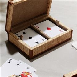 Pigeon and Poodle Hanford Natural Woven Raffia Saddle Leather Trim Card Box|
