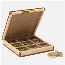 Pigeon and Poodle Hanford Natural Woven Raffia Saddle Leather Tic Tac Toe Set|