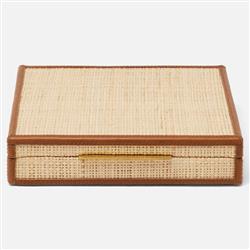 Pigeon and Poodle Hanford Natural Woven Raffia Saddle Leather Tic Tac Toe Set|