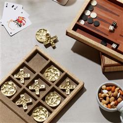 Pigeon and Poodle Hanford Natural Woven Raffia Saddle Leather Tic Tac Toe Set|