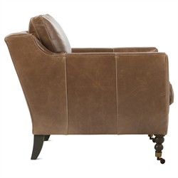Madeline French Country Cocoa Brown Upholstered Leather Casters Arm Chair|