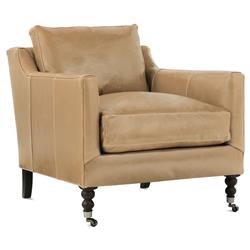 Madeline French Country Butterscoth Brown Upholstered Leather Casters Arm Chair|