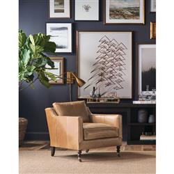 Madeline French Country Butterscoth Brown Upholstered Leather Casters Arm Chair|