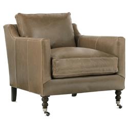 Madeline French Country Mushroom Brown Upholstered Leather Casters Arm Chair|