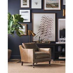 Madeline French Country Mushroom Brown Upholstered Leather Casters Arm Chair|