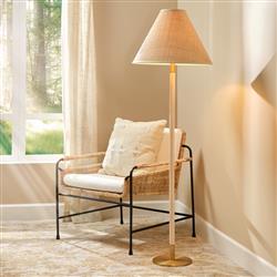 Teresa Coastal Beach Natural Wood Woven Raffia Shade Floor Lamp|