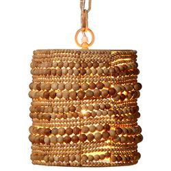 Tara Coastal Beach Natural Mango Wood Beaded Single Pendant|