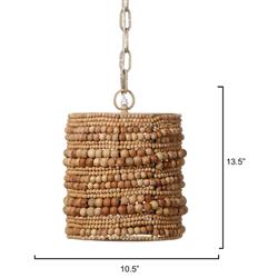 Tara Coastal Beach Natural Mango Wood Beaded Single Pendant|