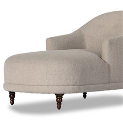 Margaret French Country Beige Performance Dark Brown Wood Chaise Lounge|