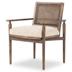 Xander Rustic Lodge Brown Woven Cane Taupe Upholstered Linen Dining Arm Chair|