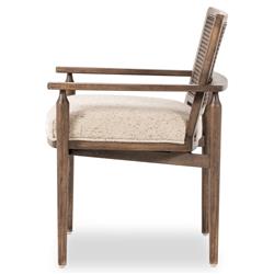Xander Rustic Lodge Brown Woven Cane Taupe Upholstered Linen Dining Arm Chair|